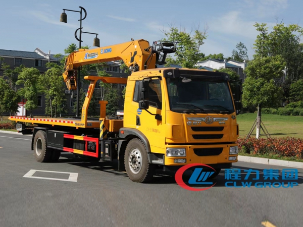 國六解放龍V帶吊平板清障拖車